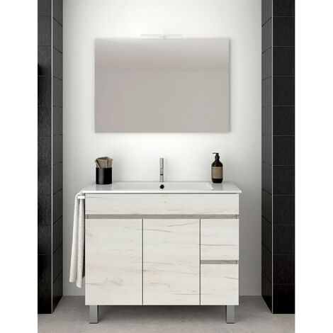 Conjunto de Baño Isquia 2 cajones y dos puertas - 7 colores distintos -15 medidas - incluye mueble, lavabo y espejo - Blanco nórdico 100 x 45 cm