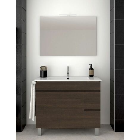 Conjunto de Baño Isquia 2 cajones y dos puertas - 7 colores distintos -15 medidas - incluye mueble, lavabo y espejo - Fresno Tea 90 x 45 cm seno desplazado a izquierda