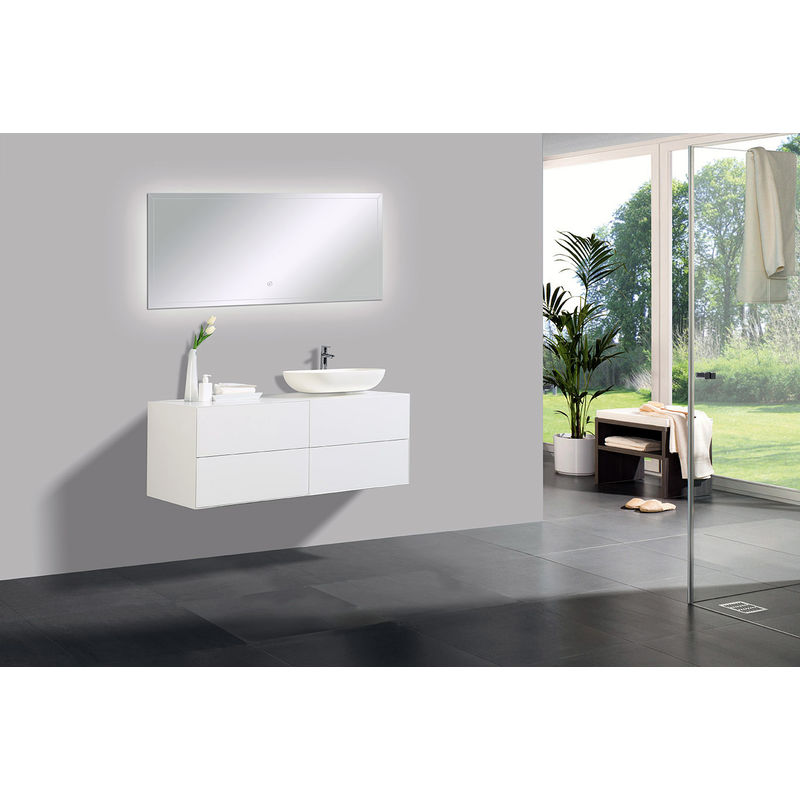 Mueble de baño Milou 1200 Blanco mate - espejo y lavabo de encimera opcionales:Con espejo LED 2137, Sin adicional. abertura, Sin lavabo