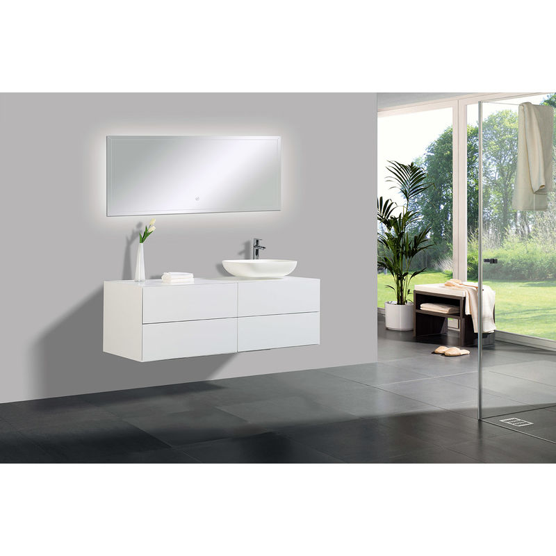 Mueble de baño Milou 1400 - blanco mate - espejo y lavabo opcionales:Con espejo led 2137, Sin adicional. abertura, Sin lavabo