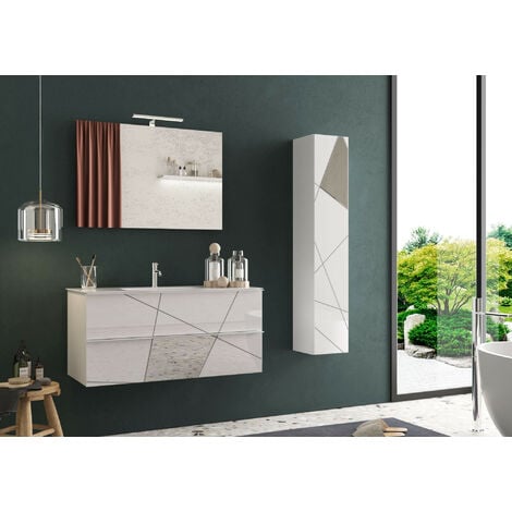 Bajo lavabo Dzunic, Mueble de baño de 2 cajones, Mueble colgante con  espejo, lavabo no incluido, 60x45h57 cm, Roble