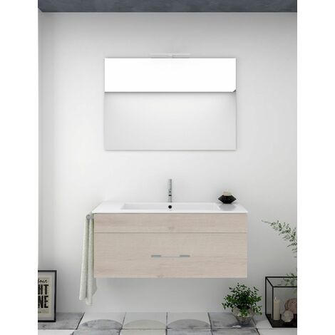Conjunto de Baño Suspendido Florencia cajones - 8 colores distintos -14 medidas - incluye mueble, lavabo y espejo - Crema 100 x 45 cm