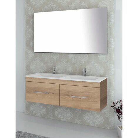 VICA 140cm mueble de baño Carrara 4 cajones. Lavabo CLOUD doble 2 orificios  color Talc con espejo