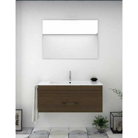 Bajo lavabo Dzunic, Mueble de baño de 2 cajones, Mueble colgante con  espejo, lavabo no incluido, 60x45h57 cm, Roble