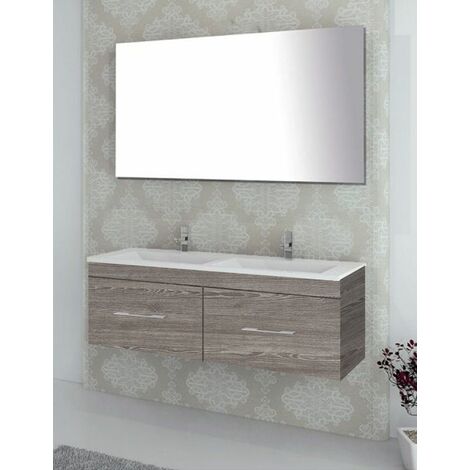 Conjunto de Baño Suspendido Florencia cajones - 8 colores distintos -14 medidas - incluye mueble, lavabo y espejo - Roble Smoky 120 x 45 cm 2 Senos