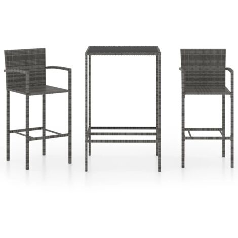 Conjunto de bar de jardín de 3 piezas resina mimbre gris 020013383
