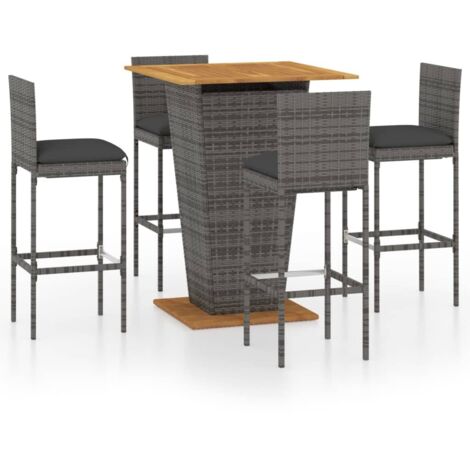 Conjunto de bar de jardín de 5 piezas y cojines de resina tejida gris 020013403