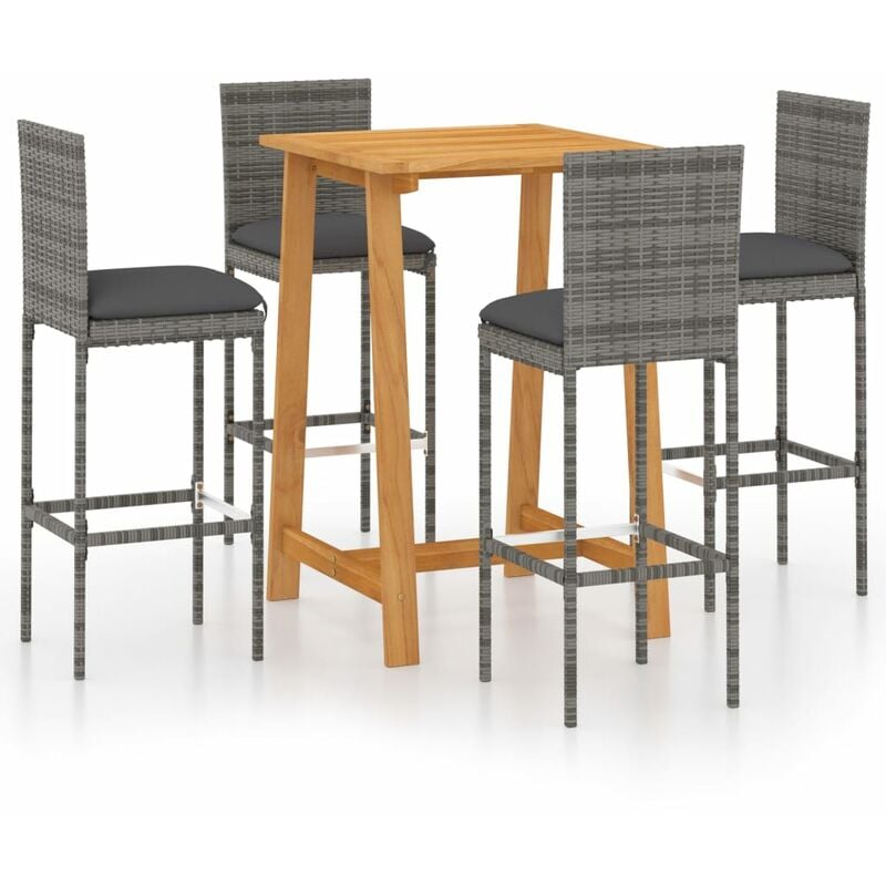 

Conjunto de bar para jardín 5 piezas con cojines gris