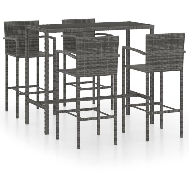 

Conjunto de bar para jardín 5 piezas ratán sintético gris