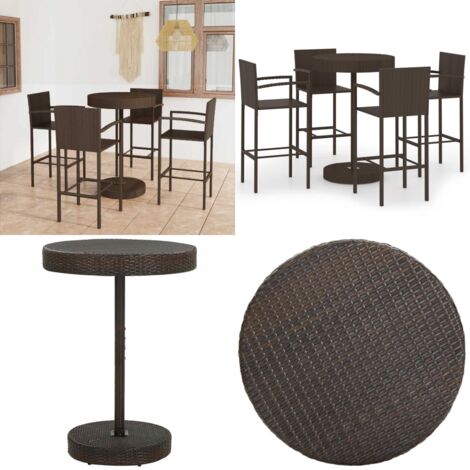 Conjunto de bar para jardín 5 piezas ratán sintético marrón - Conjunto de bar - Bar redondo