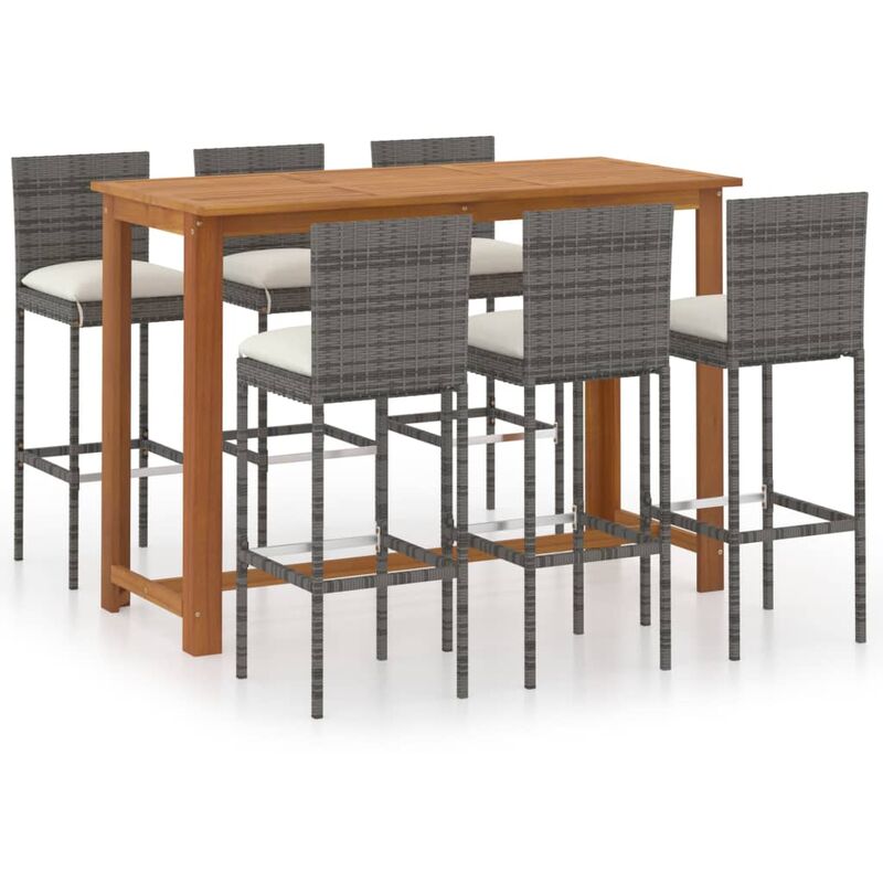 

Conjunto de bar para jardín 7 piezas con cojines gris
