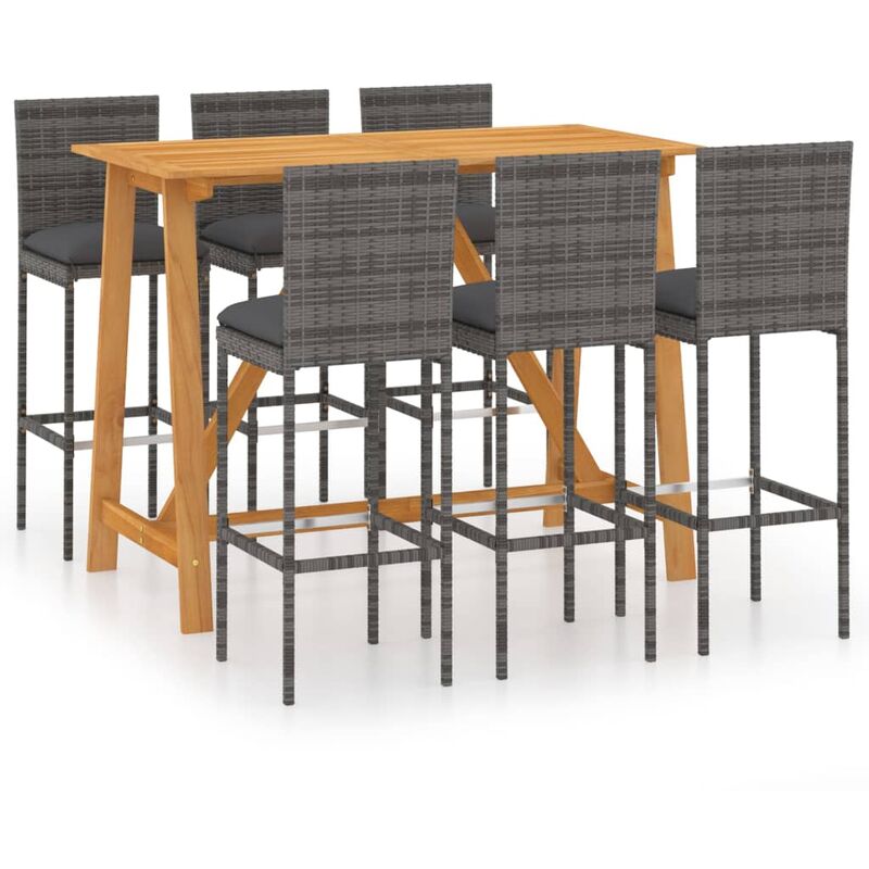 

Conjunto de bar para jardín 7 piezas con cojines gris