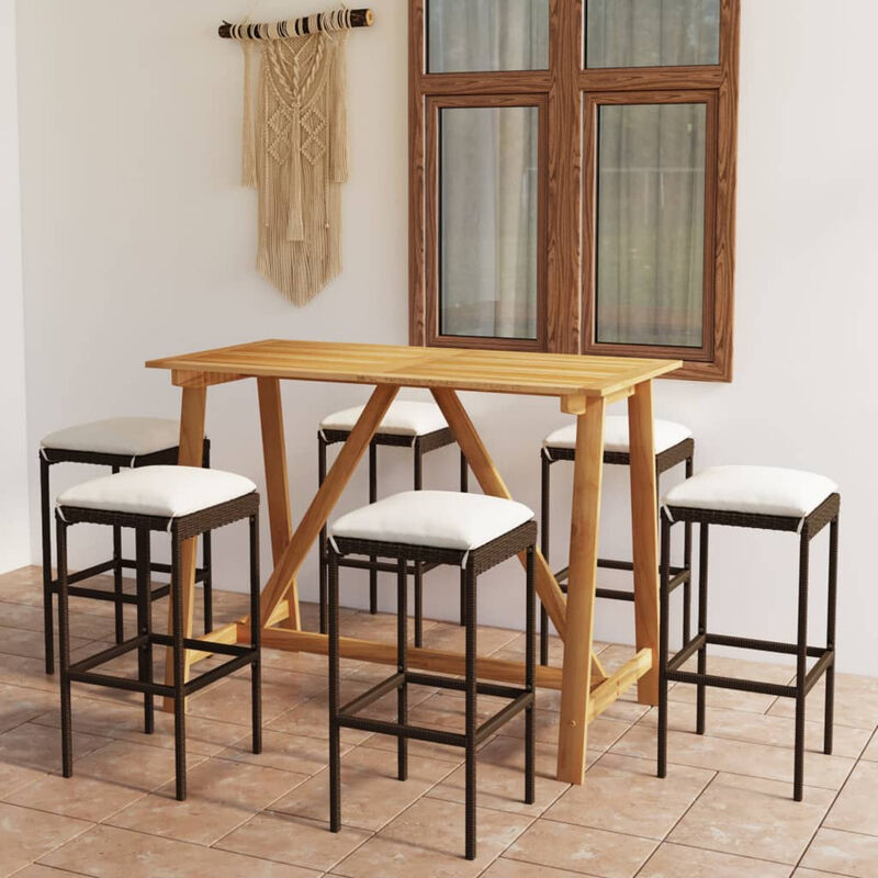 

Conjunto de bar para jardin 7 piezas con cojines marron