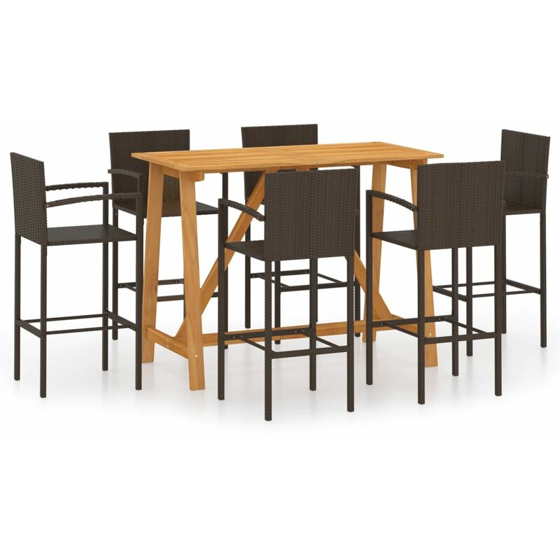 

Conjunto de bar para jardín 7 piezas marrón