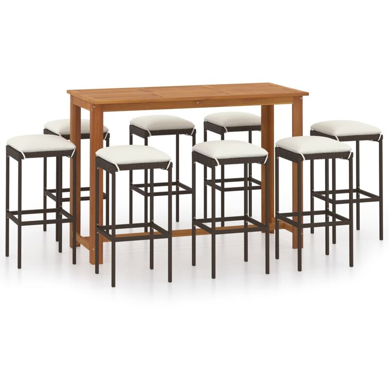 

Conjunto de bar para jardín 9 piezas con cojines marrón