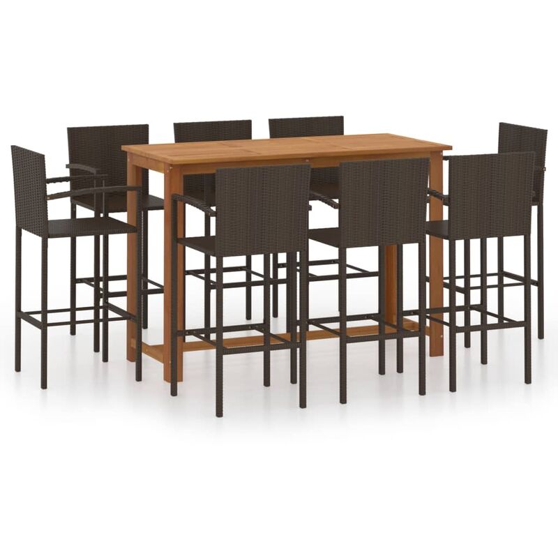 

Conjunto de bar para jardín 9 piezas marrón