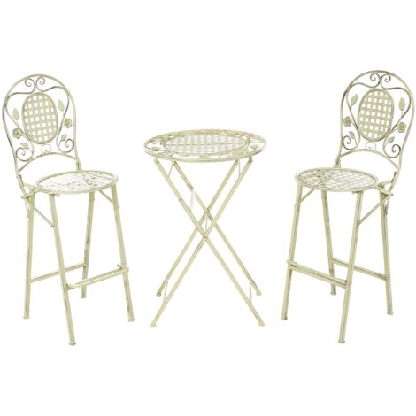 Conjunto de bar para jardín mesa de metal 2 sillas plegables aspecto envejecido verde claro Bivio