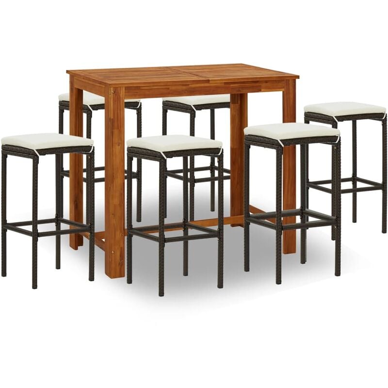 

Conjunto de bar para jardín 7 piezas con cojines marrón - Marrón