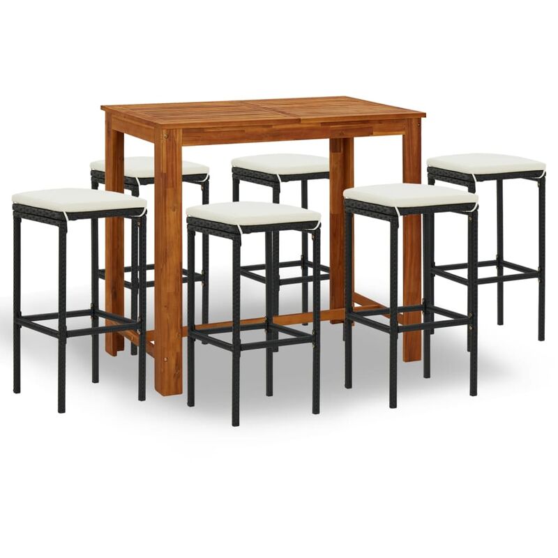 

Conjunto de bar para jardín 7 piezas con cojines negro - Negro