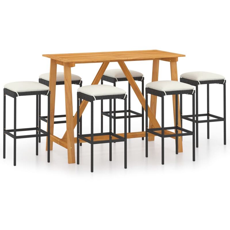 

Conjunto de bar para jardín 7 piezas con cojines negro - Negro