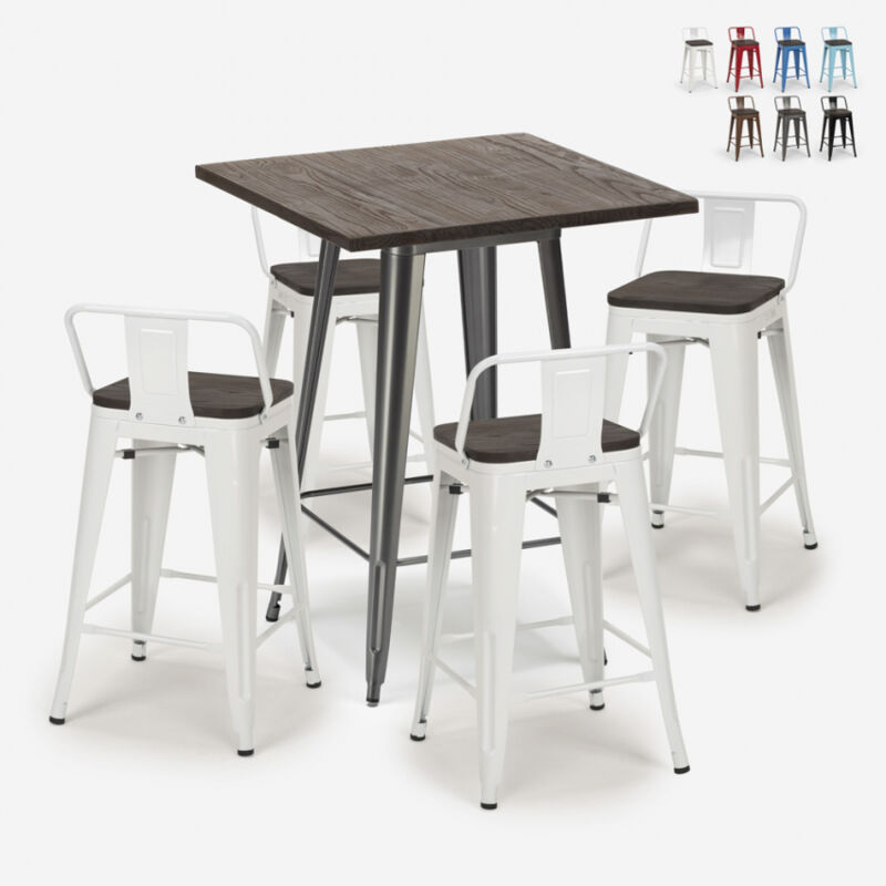 

Ahd Amazing Home Design - Conjunto de barra industrial 4 taburetes mesa de centro tolix 60x60cm madera metal Peaky | Color: Blanco