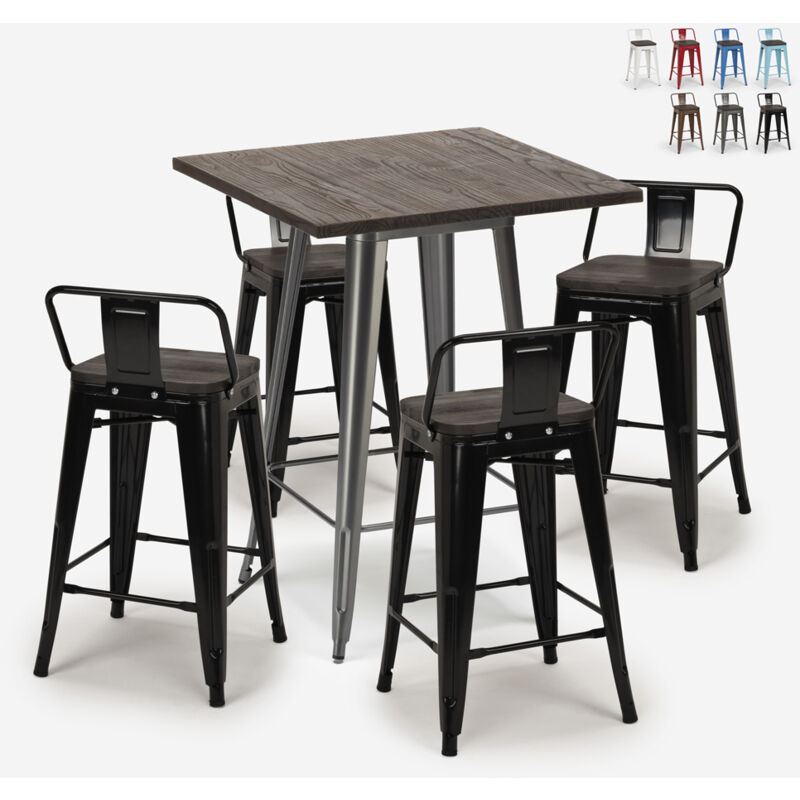 

Ahd Amazing Home Design - Conjunto de barra industrial 4 taburetes mesa de centro tolix 60x60cm madera metal Peaky | Color: Negro