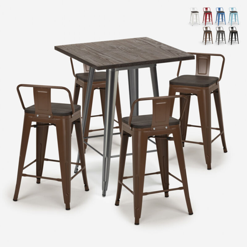 

Ahd Amazing Home Design - Conjunto de barra industrial 4 taburetes mesa de centro tolix 60x60cm madera metal Peaky | Color: Marrón
