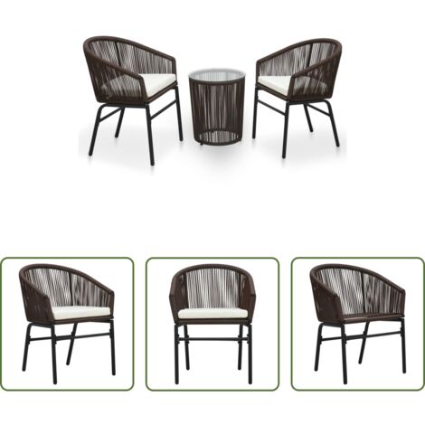 Conjunto de bistró -  Set mesa y sillas de jardín 3 pzas y cojines ratán PE marrón