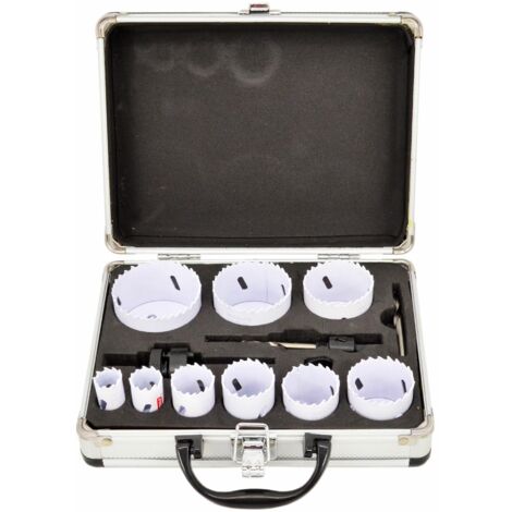 Conjunto de brocas bimetálicas AWTOOLS en maletín metálico 13 piezas 19-64mm línea negra