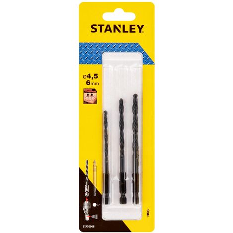 Conjunto de brocas HSS para metal madera y plástico ø 4 5 y 6mm. Eje hexagonal  STANLEY STA50068-XJ