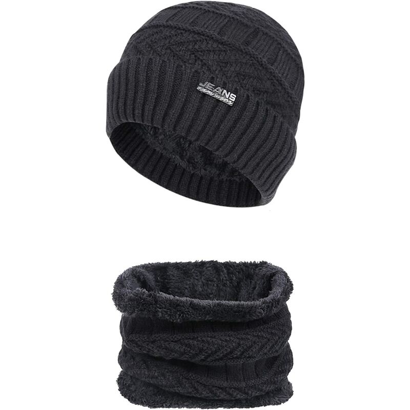 

Conjunto de bufanda para hombre, gorro suave, gorro de invierno para hombre, gorro de invierno cálido con forro polar, negro
