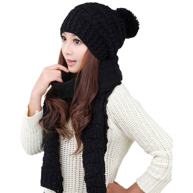 

Asupermall - Conjunto de bufanda y gorro tipo sueter Mantengase abrigado en gorro de punto de invierno,Negro