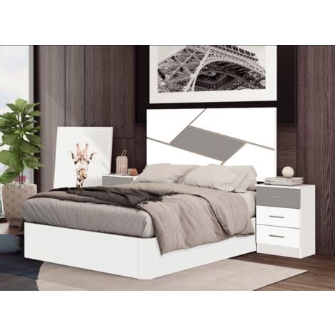 IMPT-HOME-DESIGN Conjunto de cabecero y 2 mesitas Toledo acabado blanco-plata. Se sirve ya montado.