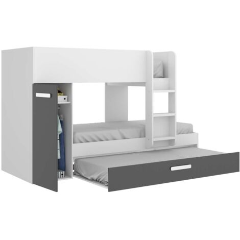 Conjunto de cama tren Orcera en blanco-grafito 150 cm(alto)243 cm(ancho)111 cm(largo)