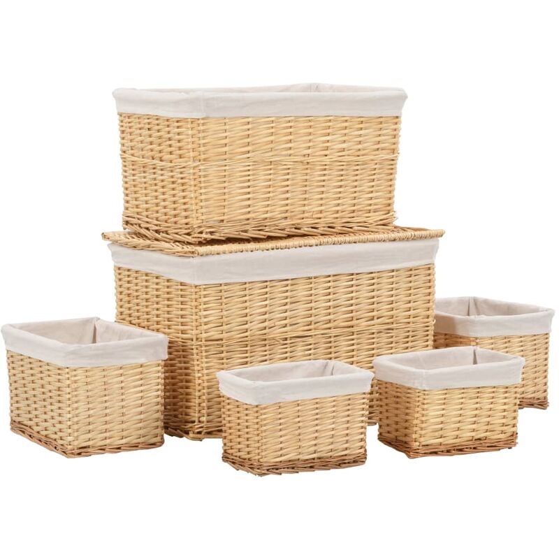 

vidaXL Conjunto de cestas apilables 6 unidades de sauce natural - Marrón