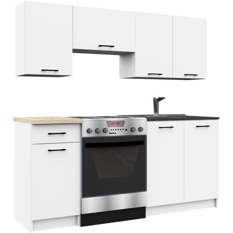 Conjunto de cocina AKORD OLIWIA 18m Blanco 180 cm 7 puertas 1 cajón frente en color Blanco 8 estantes 180x46x203 cm