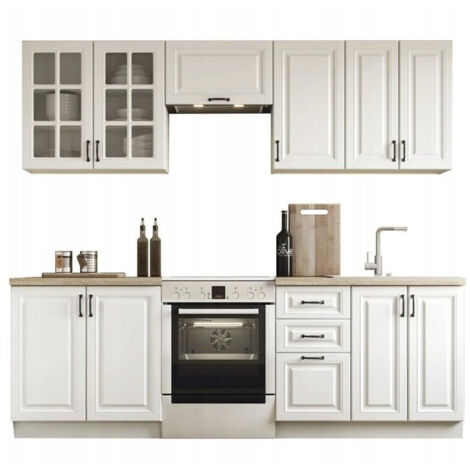 Conjunto de cocina Houston 1877, Blanco, 240x60cm, Encimera, Aglomerado laminado, Vidrio, MDF