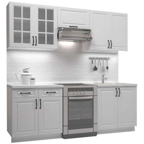 Conjunto de cocina Houston Lumen I , 220x60cm, Encimera, MDF, Vidrio, MDF, Aglomerado laminado