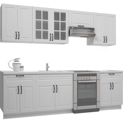 Conjunto de cocina Houston Lumen III , 260x60cm, Encimera, Aglomerado laminado, MDF, Vidrio