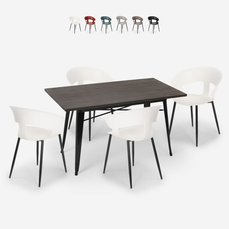 

Conjunto de cocina mesa comedor 120x60cm tolix 4 sillas diseño moderno Tecla | Color: Blanco