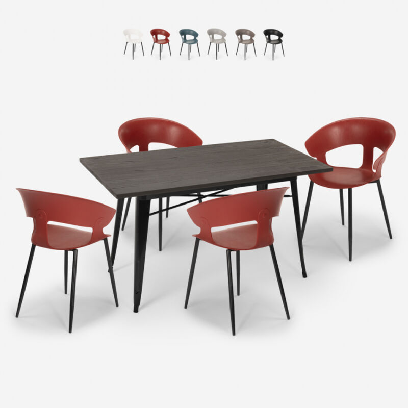 

Conjunto de cocina mesa comedor 120x60cm tolix 4 sillas diseño moderno Tecla | Color: Rojo