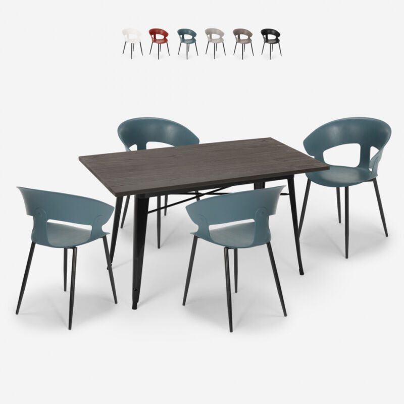 

Conjunto de cocina mesa comedor 120x60cm tolix 4 sillas diseño moderno Tecla | Color: Azul Marino