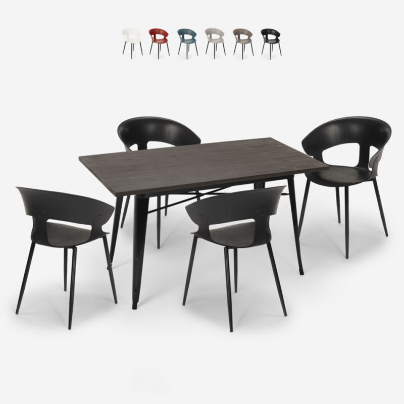 

Conjunto de cocina mesa comedor 120x60cm tolix 4 sillas diseño moderno Tecla | Color: Negro