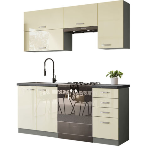 Conjunto de cocina modular Multi Cream 125 , 180x50cm, Encimera, Aglomerado laminado