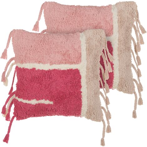 Conjunto de cojines de algodón con borlas estilo boho 45 x 45 cm rosa Bistorta