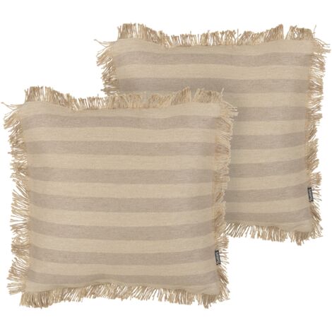 Conjunto de cojines de yute con funda extraíble con borde trenzado 45 x 45 cm beige Cirsium