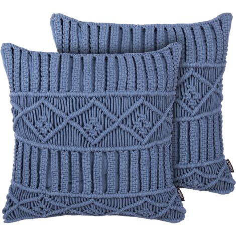 Conjunto de cojines decorativos de algodón azul macramé 45 x 45 cm cuerda decoración boho retro Karatas