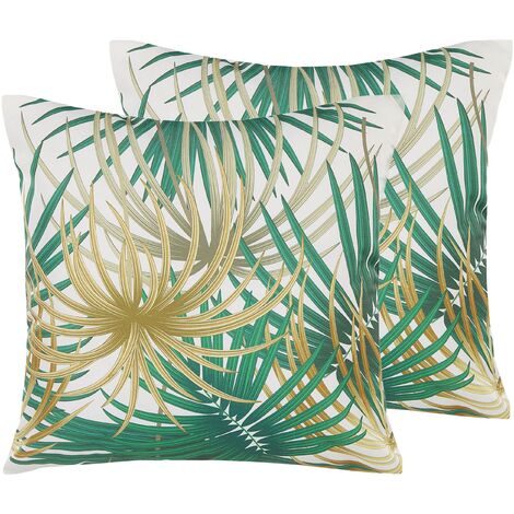 Conjunto de cojines decorativos de exterior de poliéster multicolor cuadrado 45 x 45 cm motivo de hoja de palmera diseño moderno Gaiana