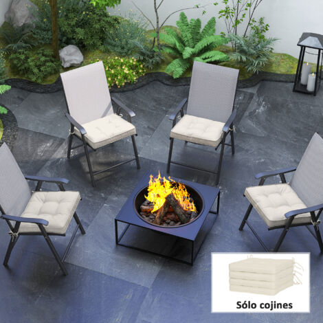Conjunto de Cojines para Sillas de Comedor y Jardín Impermeable con 2 Amarres de Fijación 42x42x5 cm Crema