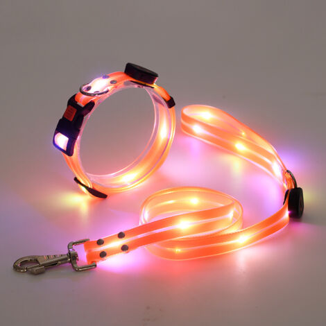 Conjunto de collar y correa luminosos para perros, recargables e impermeables, collar de silicona LED que brilla en la oscuridad, collar y correa luminosos de seguridad nocturna, adecuados para perros